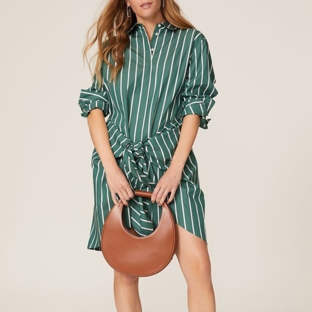 Derek lam 10 Crosby green striped Charlotte tie waist long sleeve dress